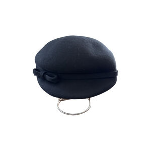 Women's Unbranded Black Felt Bow Cloche Hat One Size Vintage